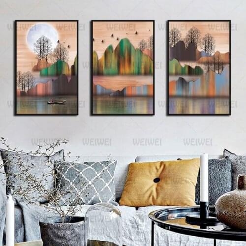 Abstract Wall Art Oil Painting Canvas River and Sailboat Home Wall Art Decoration Hd Printing for Living Room and Bedroom