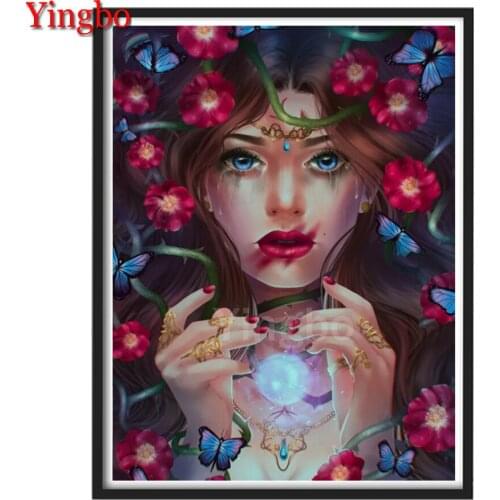 5d Diy Diamond Painting Full Drill Square Round Flower Fairy Butterfly Magic Girl Diamond Embroidery Mosaic Arts Crafts Decor