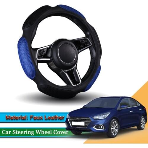 Car Styling Leather Car Steering Wheel Cover Car Steering-wheel Hubs Automobile Accessories For Hyundai Solaris Accent 2015-2020