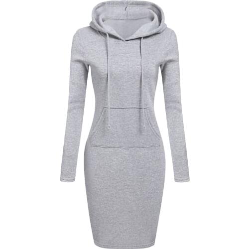 Brand New Women Sweatshirt Hooded Hoodies Long Sleeve Solid Sweatshirts Casual Sweatshirt Pullover Jumper Long Top Mini Dress