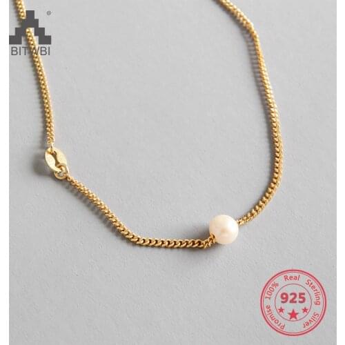100% S925 Sterling Silver Elegant Freshwater Pearl Clavicle Chain Necklace for Women Silver Jewelry