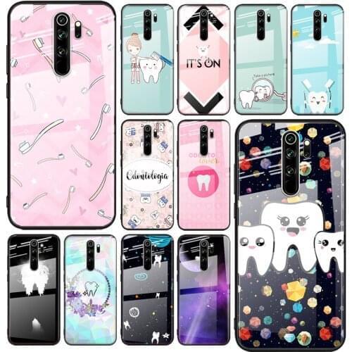 Tempered Glass Cover Dentist Teeth Cartoon For Xiaomi Redmi Note 10 10S 9T 9S 9 8T 8 7 5G Pro Max Shockproof Phone Case