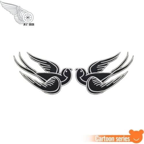 Black Tattoo Sparrow Swallow Embroidered Patch Iron On Clothing Emo Punk Patch