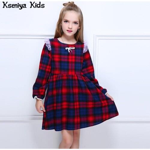 Kseniya Kids Autumn Winter Baby Girl Warm Soft Plaid Cute A-line Retro Dress For Girls Toddler Clothes Princess Dresses Costumes