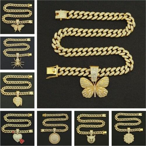 Grunge Style Cuban Link Chain With Pendant Neck Choker Coll Gifts for Women Ice Out Butterfly Spider Grange Hip Hop Punk Jewelry