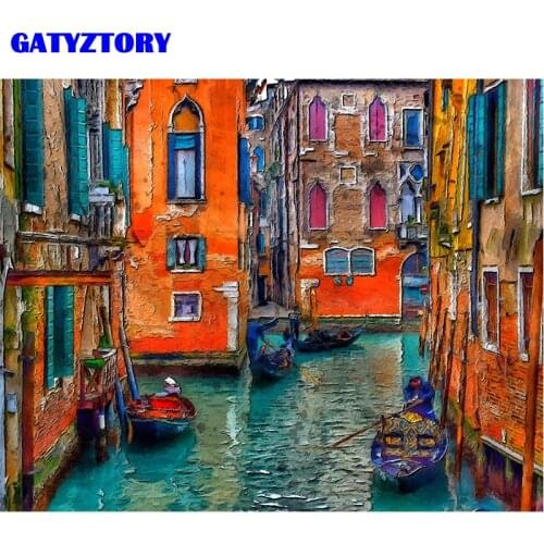 GATYZTORY Frameless Paint By Number Canvas Painting Kits DIY 60X75cm Landscape Painting By Numbers On Canvas Venice Home Decor