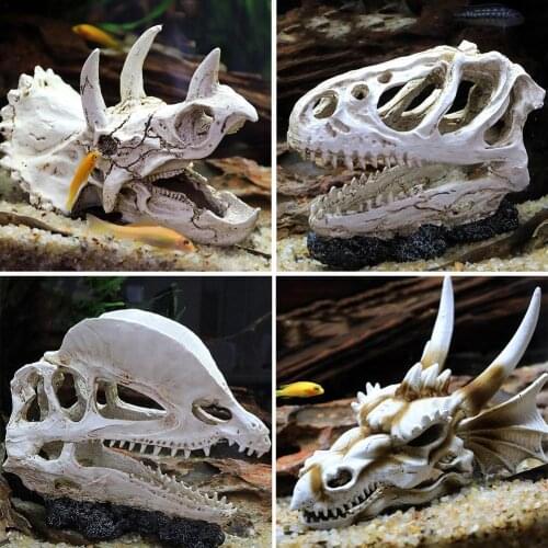 Aquarium Dinosaur Head Skull Ornament Creative Resin Tyrannosaurus Skeleton Figurine For Home Decoration Halloween Sculpture New