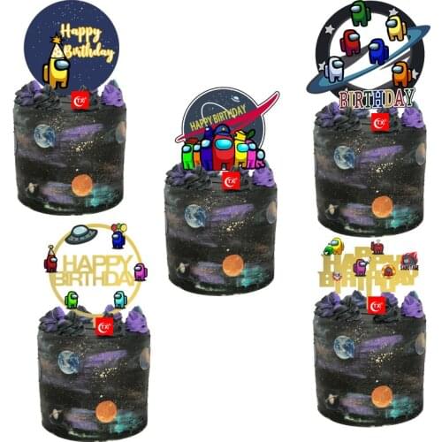 INS Space Cartoon Happy Birthday Acrylic Cake Toppers Astronaut Birthday Cake Topper for Kids Birthday Party Cake Decorations