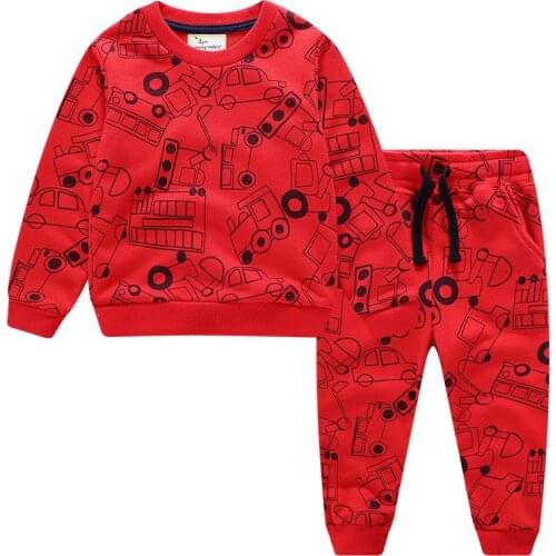 Jumping meters baby girls cartoon Sweatshirt Pants printed some excavator kids new designed cotton sets spring autumn clothes