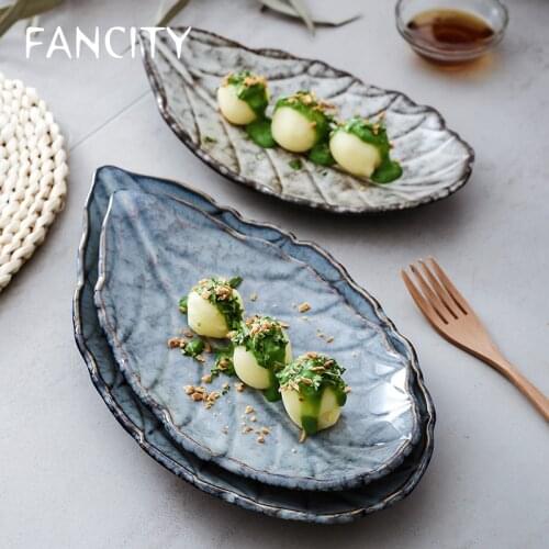 FANCITY Ceramic leaf plates, household sushi plates, creative retro irregular plates, exotic snack plates