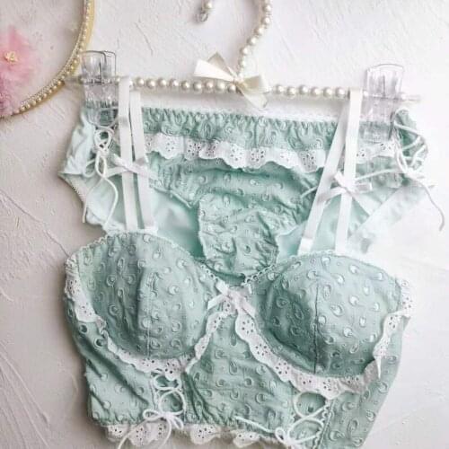 Japanese Cute Sexy Bra and Panty Set Underwear Women Lace Lingerie Cotton Brallette Bandage Bra Panties Intimate Sets Loungewear