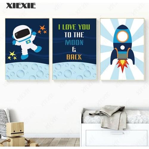 Outer Space Cosmic Wall Art Picture Poster Astronaut Rocket Childrens Room Decoration Art Decor Painting Canvas Painting