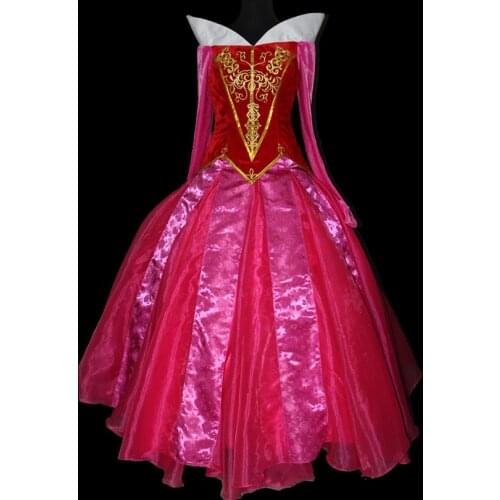 Movie Sleeping Princess Aurora Cosplay Costume Adult Women Red Gorgeous Dress Fancy Halloween Carnival Dresses