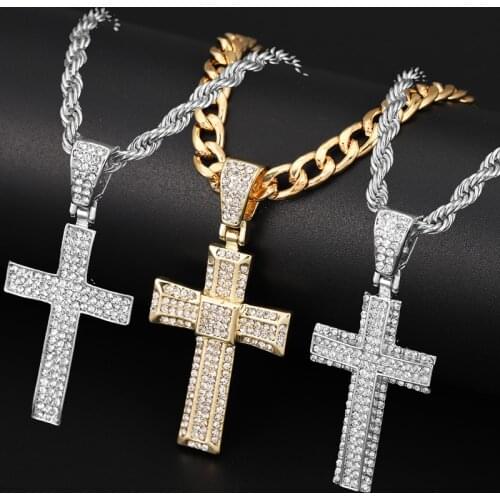 Hip Hop Cross Pendant Mens Necklace Pendants For Men 2021 Fashion Jewelry Crystal Necklace For Men Bling Rhinestones Necklace