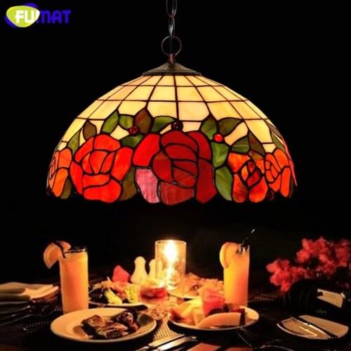 FUMAT 16 inch Stained Glass Lamp European Style Art Garden Flower Blooming Lamp Living Room Hotel Bar Kitchen Light Fixtures