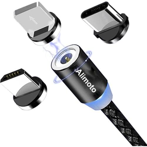 Alimoto 1M Magnetic Mobile Phone USB Cable 3 in 1 Fast Charger Cable Micro USB Type C Charging Cable