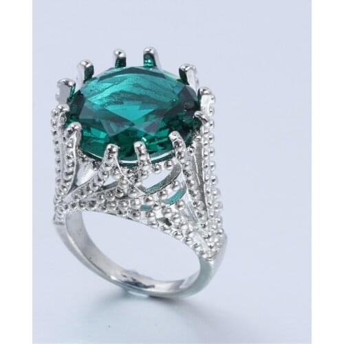 Fashion Hollow Rings Round Green Zircon Crystal Ring for Women Set Wedding Jewelry Finger
