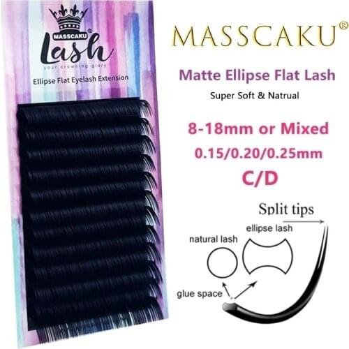 MASSCAKU ellipse flat lashes soft Split-tips fake eyelash extension individual eyelashes nature flat ellipse eyelashes supplies