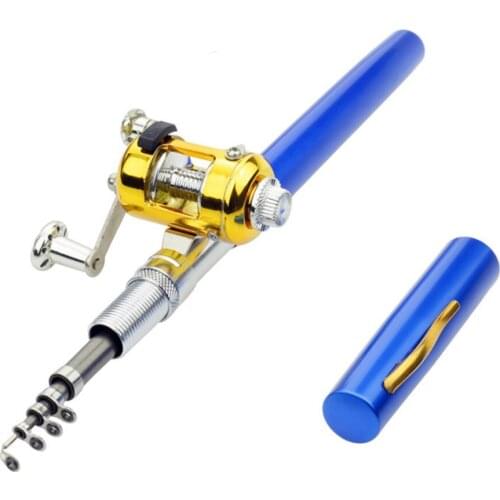 Outdoor Stream Portable Pocket Telescopic Mini Fishing Rod Pole Pen Shape Folded River Lake Fishing Rod with Reel Wheel