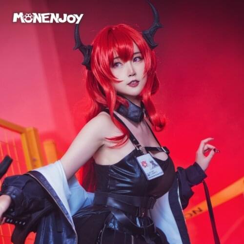 Monenjoy Arknights Surtr Cosplay Wig Red Long Cos Hair