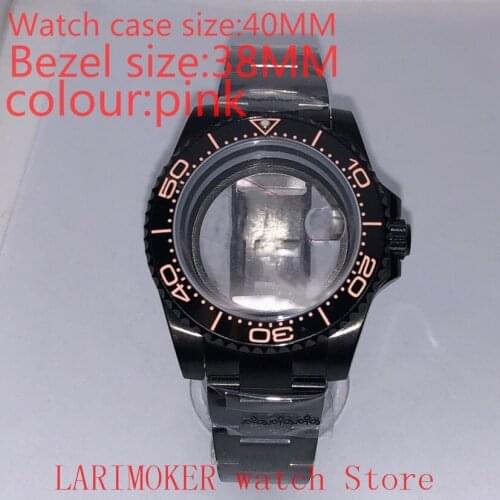 Suitable for NH35 NH36 Miyota 8215 40mm 904L stainless steel case, transparent black back cover, with bezel,pink