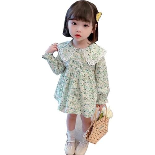 Girls Dress Childrens Long Sleeve Floral Girls Dress Princess Dress Fashion Childrens Dress Cotton Comfortable Free Shipping