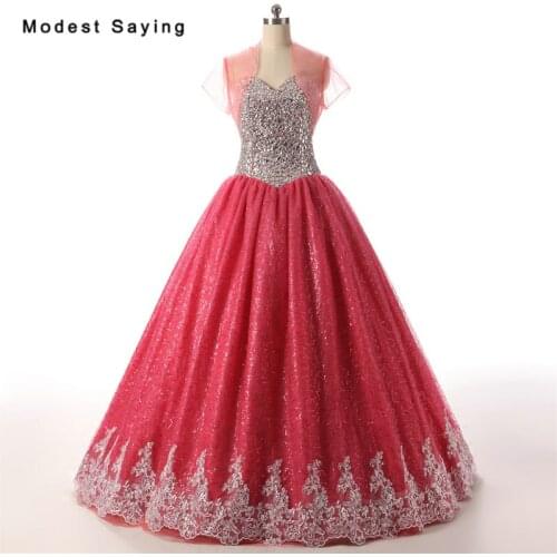 Luxury Ball Gown Sweetheart Lace Quinceanera Dresses 2017 with Rhinestone Bodice and Jacket Party Prom Gowns vestidos de 15 anos