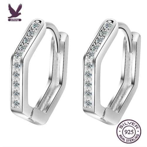 925 sterling silver new womens fashion jewelry brand quality retro simple pentagonal crystal zircon gold silver earrings YCHQ1