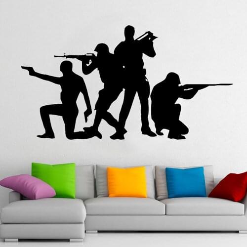 Soldier Silhouette Wall Decal Gamer Teens Kids Bedroom Playroom Nursery Interior Decor Art Door Window Vinyl Stickers Art E177