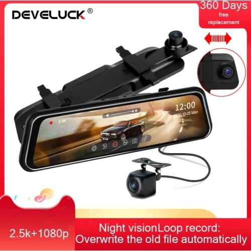 Develuck 2021 10 Inch New Full Touch Screen Recorder Car DVR 2.5K Media Support Front and Rear Camera HD Night Vision Dash Cam