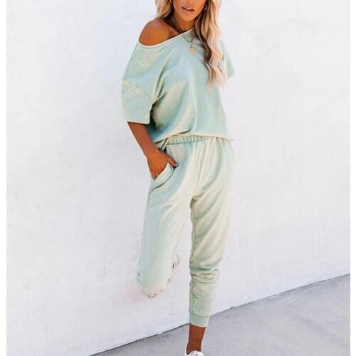 Solid short sleeve pencil pants two-piece womens suits women o-neck causal 2 Piece suit 2021 summer office lady two-pieces sets