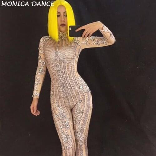 Women Jumpsuit Full of 10000 PCS Sparkling Rhinestones Bodysuit Nightclub Djds Stage Wear Sexy Costume Singer Dancer Clothing