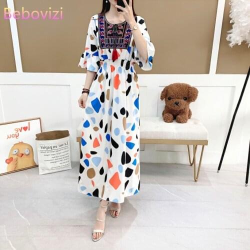 2021 New Fashion Ethnic Bohemia Beach Long Maxi Dress for Women 22 Style Color Summer Clothes Tassel Decoration
