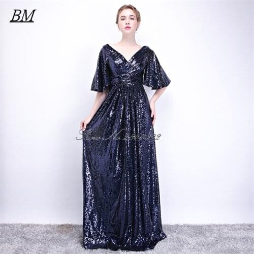 BM 2021 Evening Dresses Sequin Beaded A Line Elegant Long Formal Prom Bridesmaid Party Gown Robes De Soiree Custom Made BM771