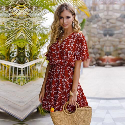 Spring Summer Print Short Dress Women 2021 New V Neck Butterfly Sleeve Slim Floral Dress Ladies Fashion High Waist Party Dresses