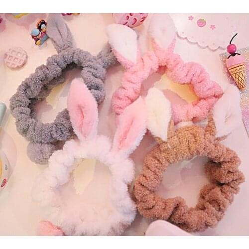 1PC New Cute Rabbit Wash Face Elastic Hair Bands Coral Fleece Bow Girls Makeup Soft Headband Hair accessories