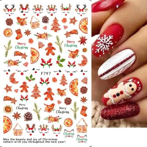 1PCS Gel Nail Stickers Snowflake Deer Merry Christmas Inspiration Sliders Halloween Autumn Manicure Art Stickers LAF795-801
