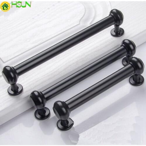 1 pc Zinc Alloy Simple Door Knobs Modern Drawer Cabinet Kitchen Handles Black Handle For Furniture Accessories 128-320mm