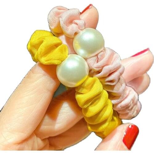 1PCS Women Pearl Scrunchie Fashion Headband Elastic Handmade Multicolor Hair Ties Ponytail Holders Rubber Band Hair Accessories