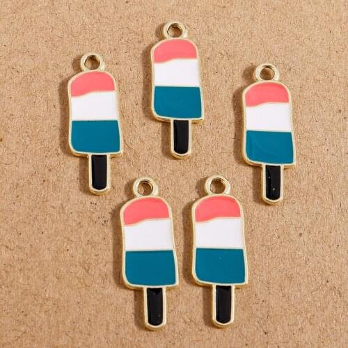 10pcs 9*25mm Cute Alloy Enamel Summer Popsicle Charms Pendants for Jewelry Making Necklaces Earrings Handmade Crafts Accessories