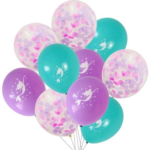 10Pcs Little Mermaid Party Balloons Confetti Latex Balloon Kids Birthday Party Decor Supplies Baby Shower Decor Helium Globos