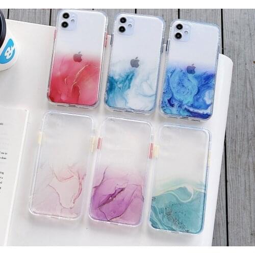 100Pcs/LOT Gradient Marble For iPhone 12 Case For iPhone 11 Pro Max X XR XS Max 7 8 Plus Watercolor Painting Shockproof Clear
