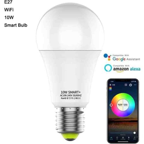 10W WiFi Smart Light Bulb E27 RGB LED Lamp Corlorful Dimmable Timer Function With Siri Voice Control For Alexa Google Home