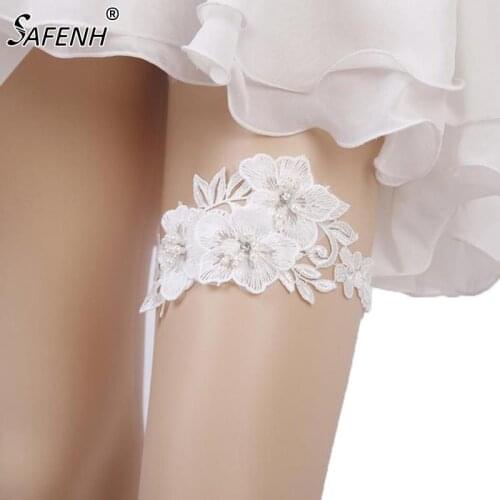 2pcs/set Wedding Garter Rhinestone Embroidery Flower Beading White Sexy Garters for Women Thigh Ring Bridal Leg Garter