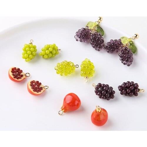 6pcs Resin stereo Fun Grape Pomegranate Resin earrings fashion summer fruit Pendant DIY Necklace Bracelet Earrings Accessories