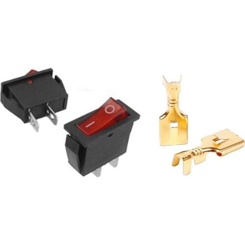 5 Pcs 2 Pin SPST Red Neon Light On/Off Rocker Switch AC 16A/250V 20A/125V & 100x Car 6.3mm Crimp Electrical Connector Terminals