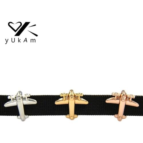 YUKAM Jewelry Air Plane Aircraft Airplane Slide Charms Keeper for Women Stainless Steel Mesh Keeper Bracelets Accessories Making