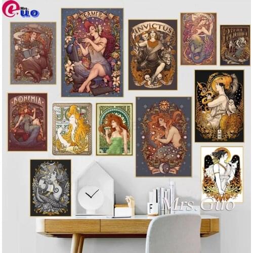 Cartoon Mermaid Retro 5d diy diamond painting Nordic Abstract Girl Wall Art embroidery Modular Picture Home Decor Living Room