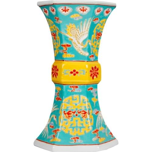 Antique Unique Hand Painted Ceramic Vase Enamel Hexagon Porcelain Vase For Home Office Decor