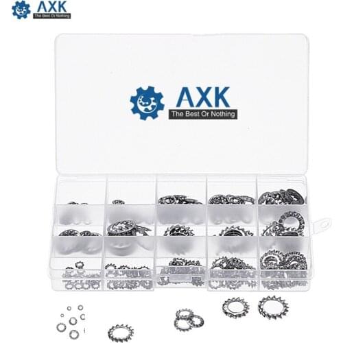 AXK Stainless Steel M3 to M12 External Internal Tooth Washer Multi-tooth Star Lock Washers Assortment with Plastic Case